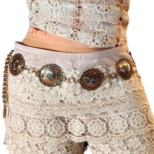 BELT GOLD TONE & TURQUISE BOHO SOUTHWEST CONCHO CHAIN BELT